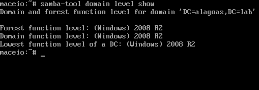 Saída do comando: samba-tool domain level show